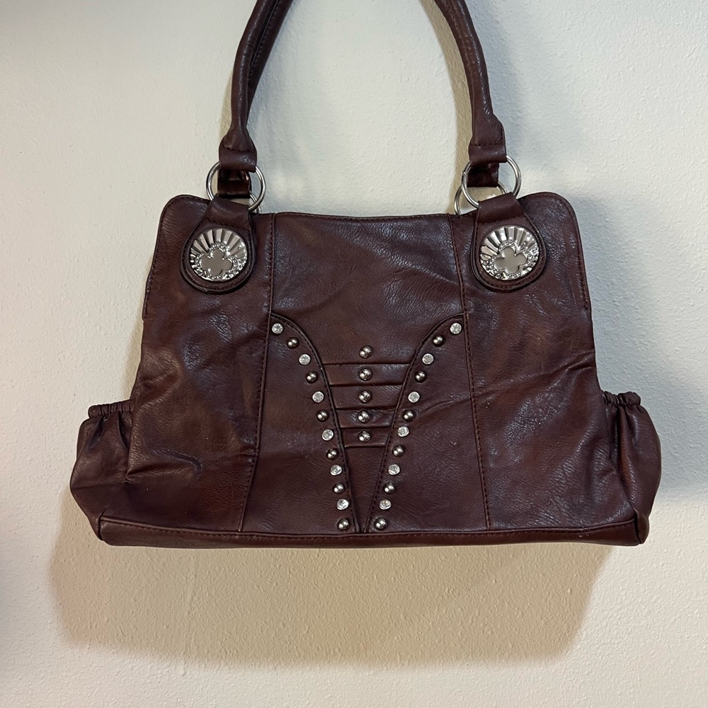 Green Apple Brown Studded Shoulder Bag NWT